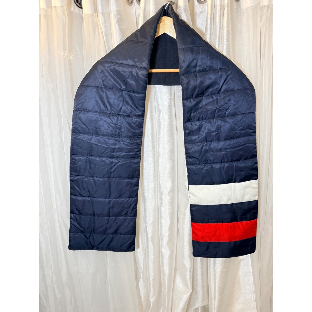 Tommy Hilfiger Puffer Scarf Unisex OS Navy Blue Quilted Fleece Lined Striped